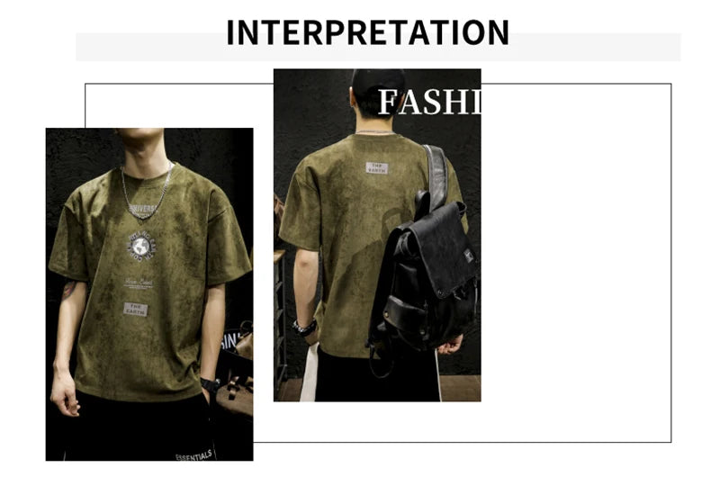 Summer Graphic Printed Suede Short Sleeve T-shirt For Men 2024 New Y2K Streetwear Oversized Tee Shirts Hip Hop O-Neck Tops