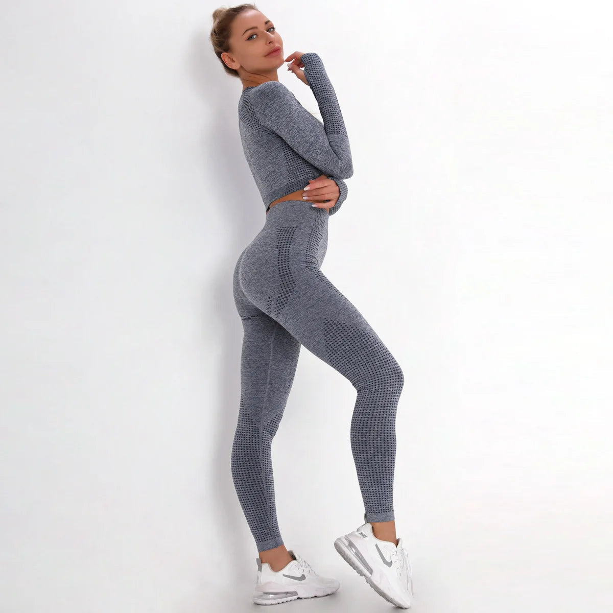 Women Seamless Gym Set Long Sleeve Top High Waist Belly Control Sport Leggings Gym Clothes Seamless Sport Suit Sexy Booty Girls Viralgem Store