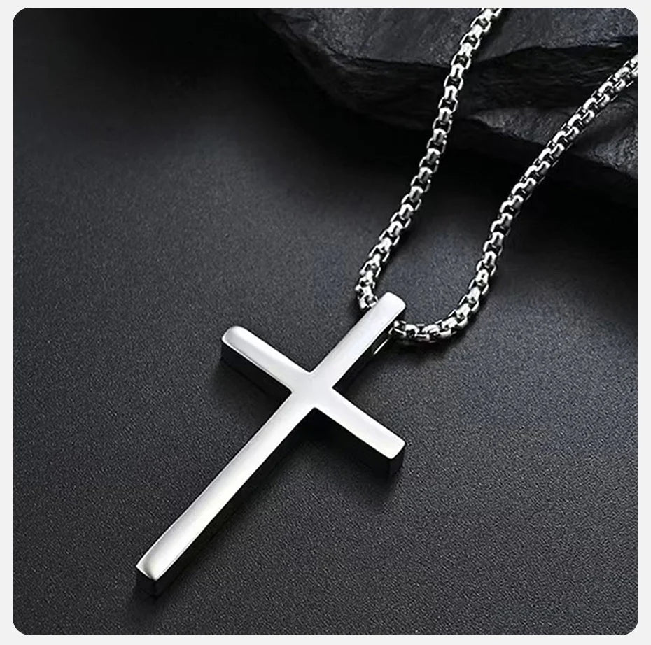 Vnox Cross Necklace for Men Women, Silver Color Plain Cross Pendant Collar with Stainless Steel Box Chain Viralgem Store