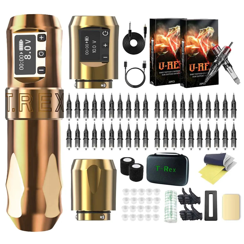 T-Rex Wireless Tattoo Machine Rotaty Battery Pen With Portable Power Pack 2400mAh LCD Digital Display For Body Art Makeup