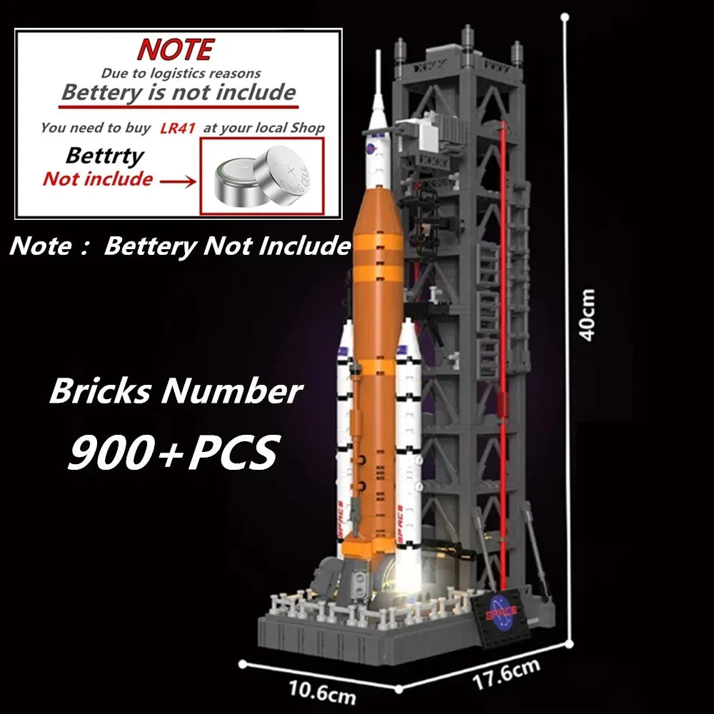 900PCS NASAS Artemis Space Launch System Tower Spaceship Space Rocket Display Model Building Blocks Bricks Toy Gift