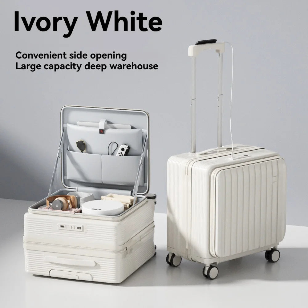 A multi-functional small deep-compartment front-opening suitcase for both men and women, an 18-inch travel bag for boarding Viralgem Store