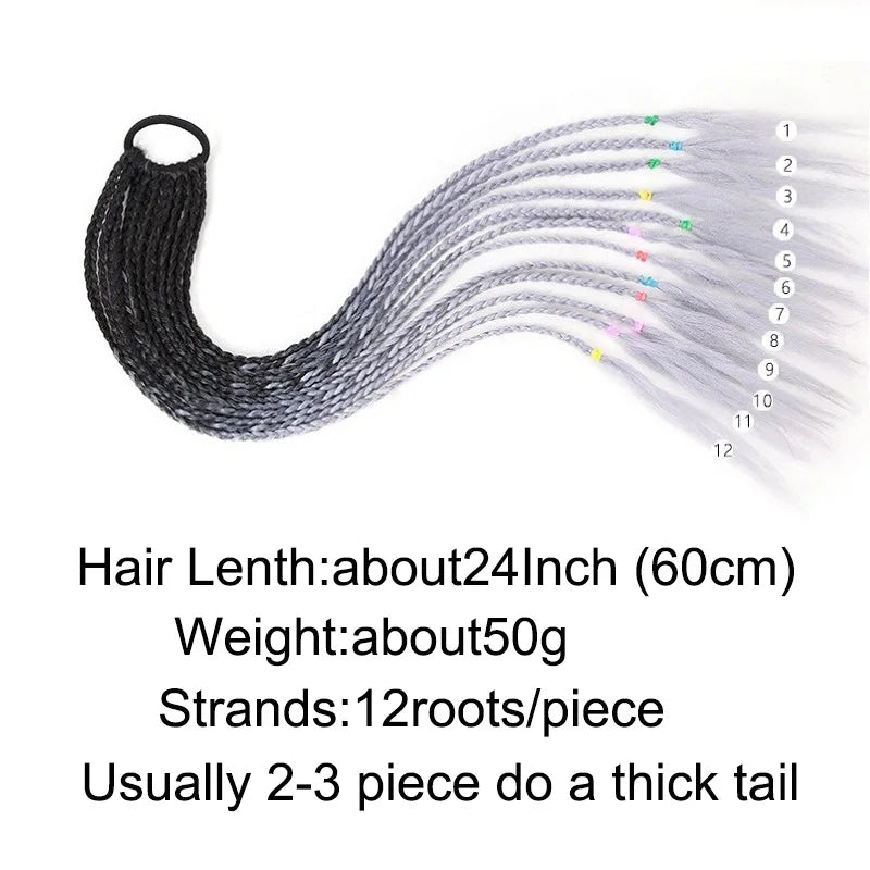 24Inch Synthetic Gradient  Colored Braided Ponytail Hair Extension Elastic Rubber Band Braiding Ponytail for Girl Women Viralgem Store