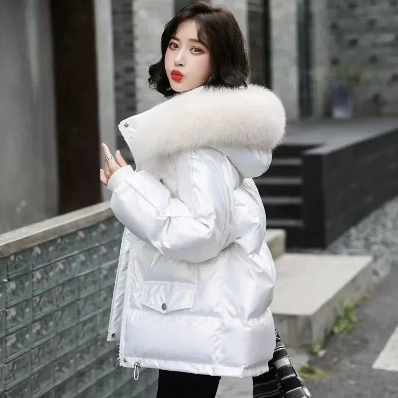 2025 Winter Fashion New Warm Duck Down Jacket Women's Clothes Glossy Fur collar Thicken Parka Short Down Coat Female Trend Viralgem Store