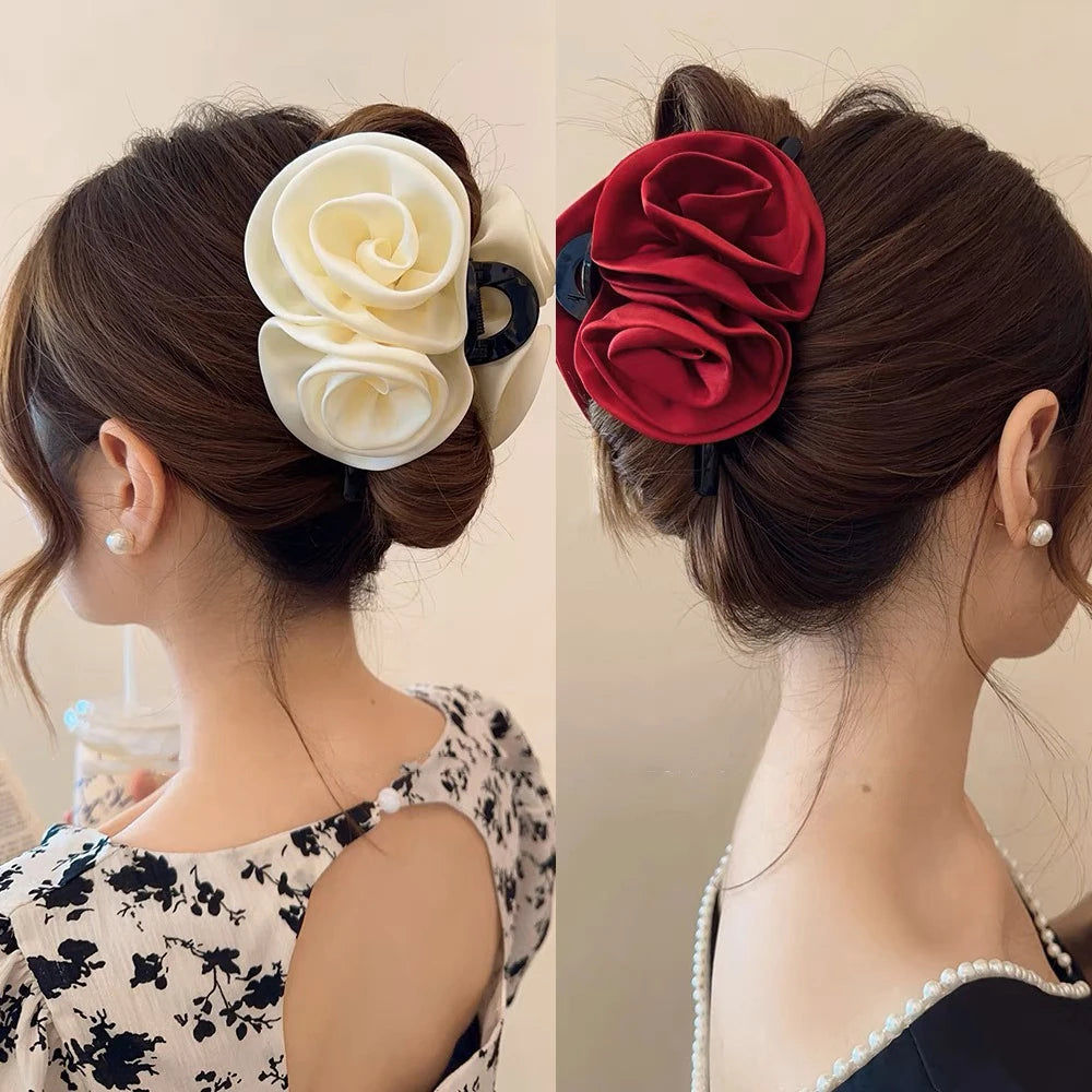 12.5cm Large Size Hair Claw Fabric Rose French Hair Clip Black Wine Red Festival Hair Accessories Hairpin Fashion Hair Crabs