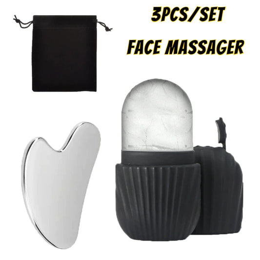 1/3PCS Ice Face Roller Stainless Steel Gua Sha Board Set Facial Massager Face Massage Roller Face Lifting Beauty Skin Care Tools Viralgem Store