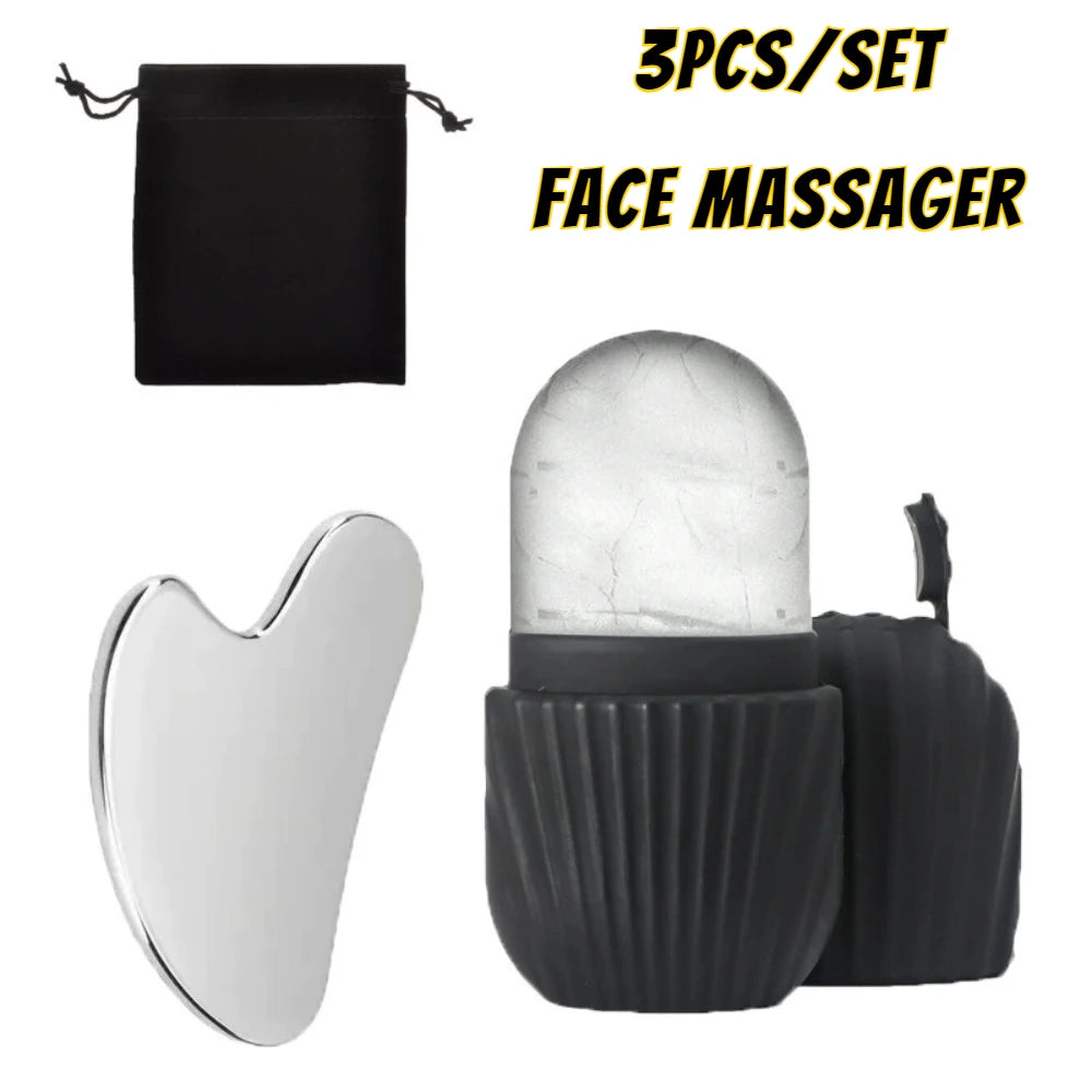 1/3PCS Ice Face Roller Stainless Steel Gua Sha Board Set Facial Massager Face Massage Roller Face Lifting Beauty Skin Care Tools Viralgem Store