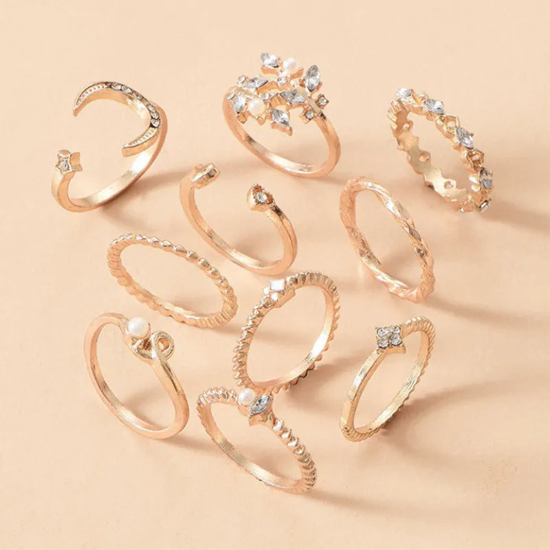 10PCS Set Fashion Rings for Women Vintage Gold Plated Finger Ring Party Jewelry Viralgem Store