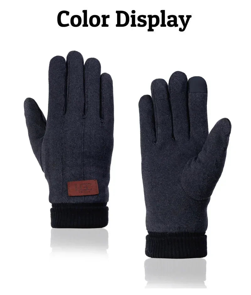Winter business Men's Warm Gloves Touch Screen Cloth Velvet Windproof Thickened Outdoor Driving Cycling Motorcycle Male Mittens