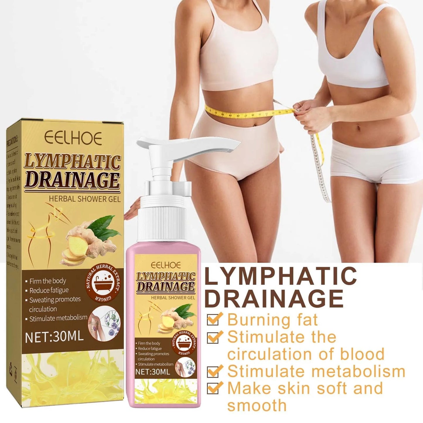 Women Lymphatic Drainage Herbal Shower Gel 30ml Slimming Weight Loss Deep Cleaning Body Wash sculping firming skin Shower Gel Viralgem Store