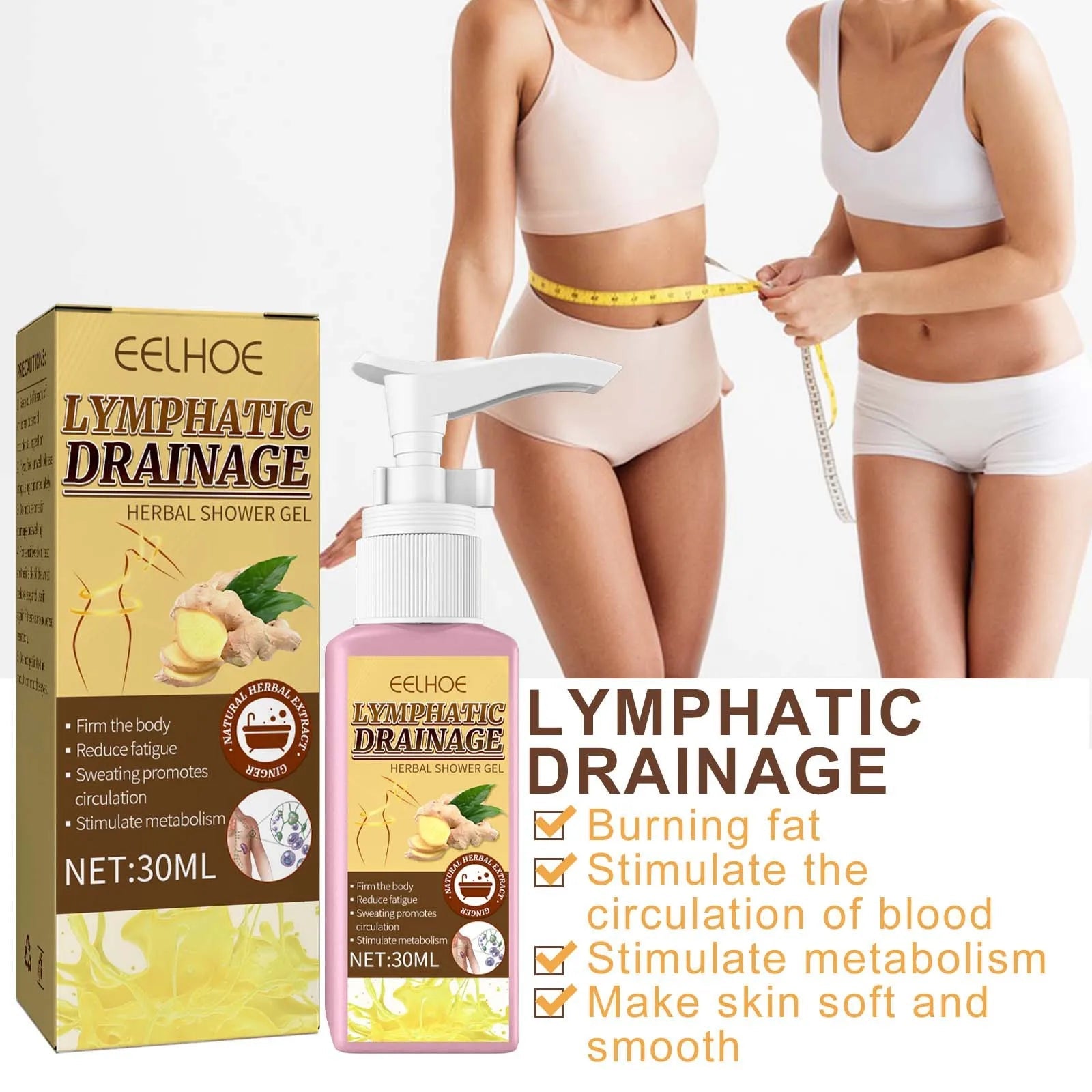 Women Lymphatic Drainage Herbal Shower Gel 30ml Slimming Weight Loss Deep Cleaning Body Wash sculping firming skin Shower Gel Viralgem Store