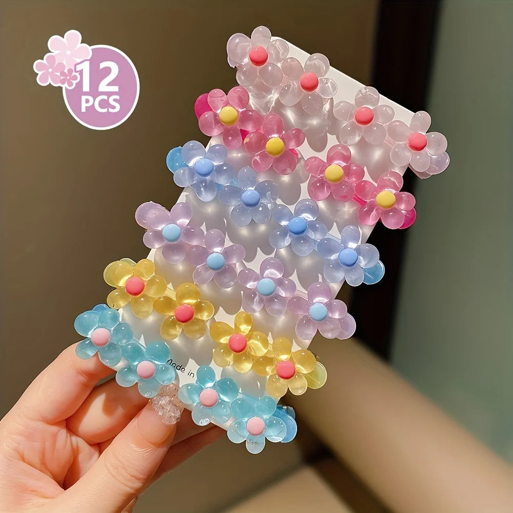 12/24pcs Kidsren's Rainbow Color Cute Flower Heart Small Hairpin