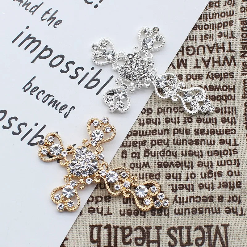5Pcs 56 * 64MM Shiny Rhinestone Cross Alloy Jewelry Accessories Diy Wedding Dress Headwear Decoration Accessories
