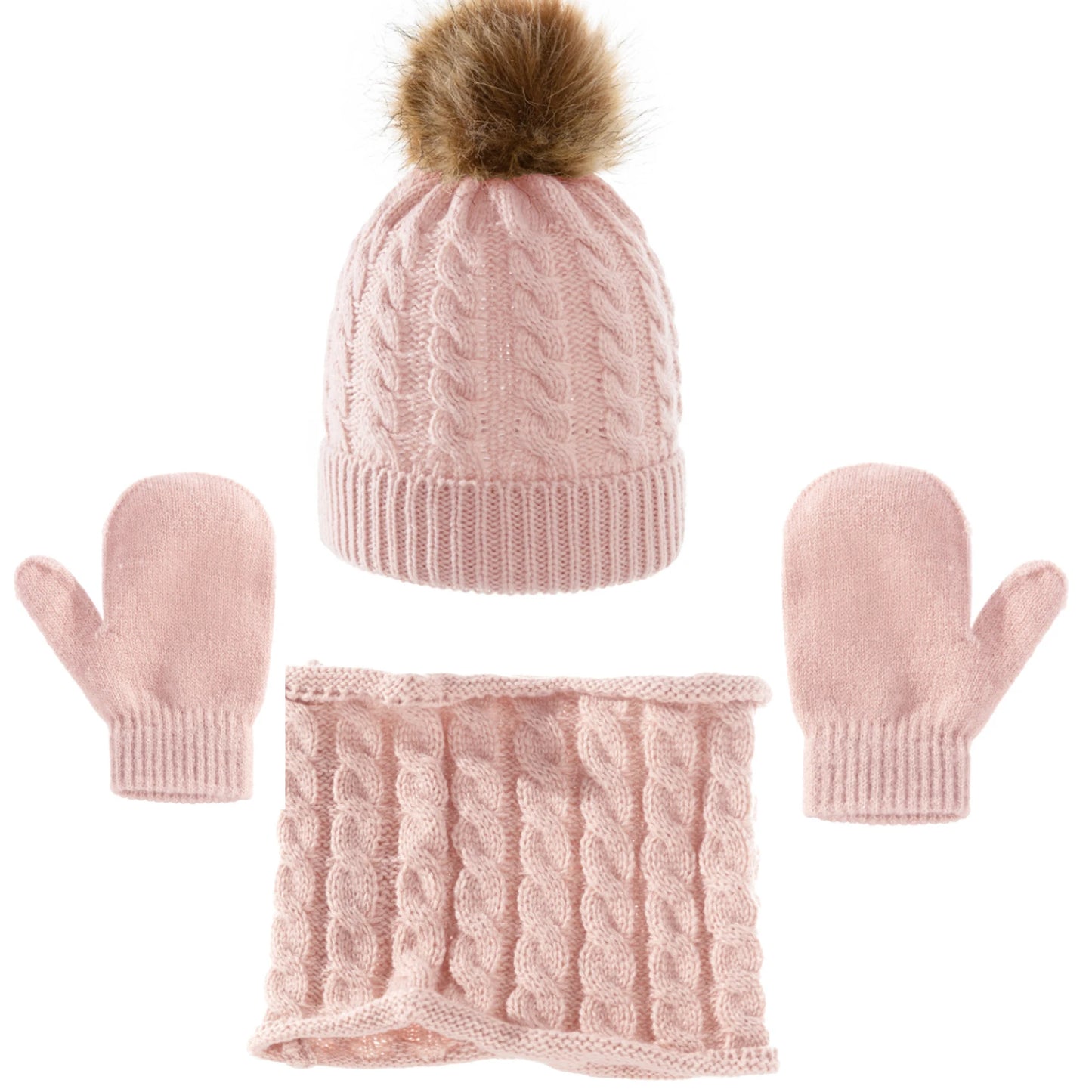 3PCS/Set Kid Winter Hat Scarf Mittens Set Toddler Knitted Girls Children Skin-Friendly Neck Warmer Boys Wool Outdoor Warm Gloves