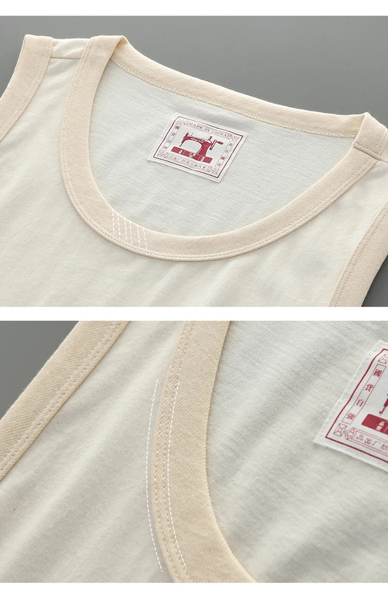 Akkad Kuti Japanese Retro Casual Tank Top Men Heavyweight Cotton Embryo Color Tops Male Teens Sleeveless Vest Spring Summer 2021