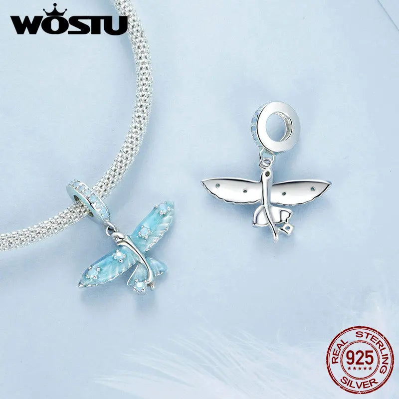 WOSTU 925 Sterling Silver Magical Flying Fish Pendants Blue Ocean Whale Bead Fit Original Bracelet DIY Charms Jewelry Making