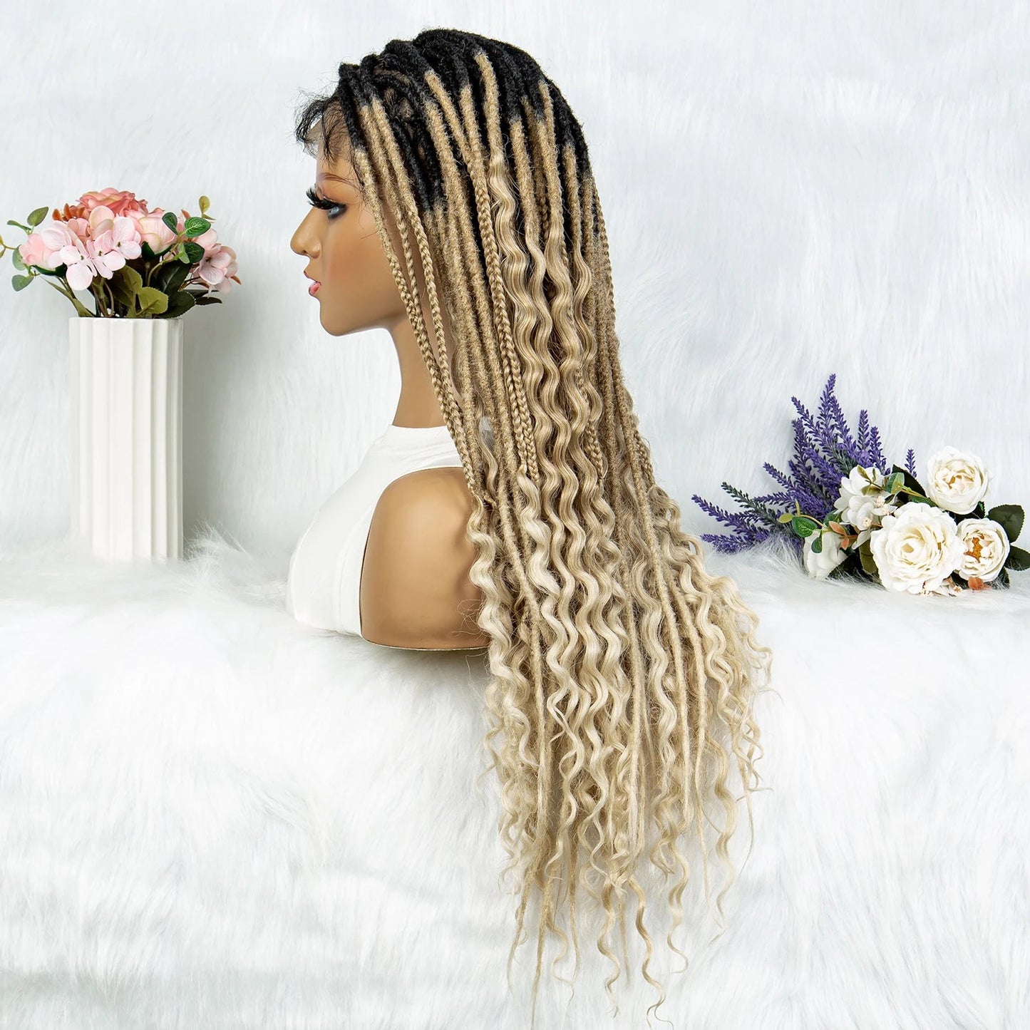 Synthetic Full Lace Wig Braided Wig 28 inch Curly Synthetic Wig Knotless Box Braids Wigs With Baby Hair for Black Women Viralgem Store