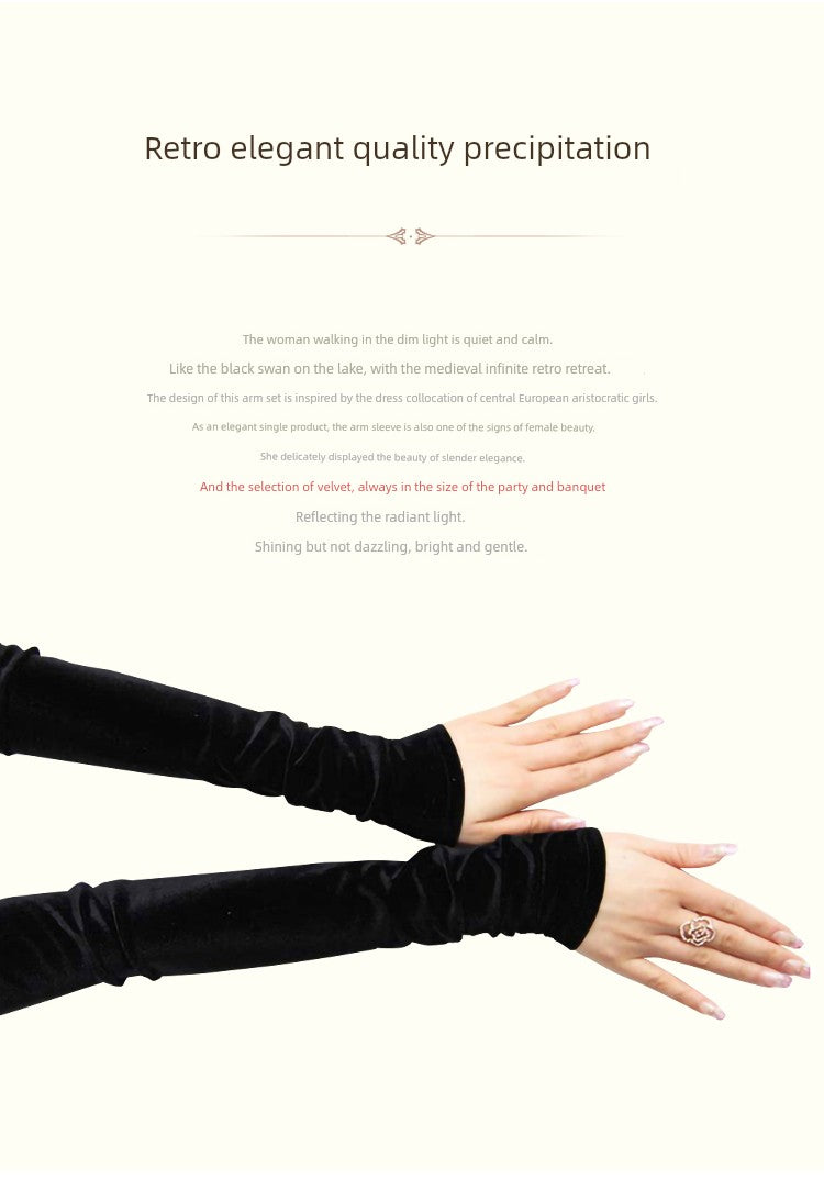 Women's Velvet Open Finger Black Oversleeve Leather Gloves