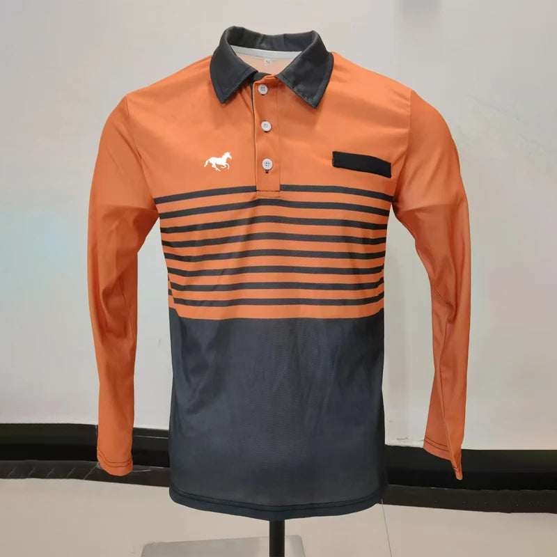 Spring Autumn 100% Polyester Breathable Business Casual Turn-down Collar Tops Men Long Sleeve 3D Digital Print Sport Polo Shirt Viralgem Store