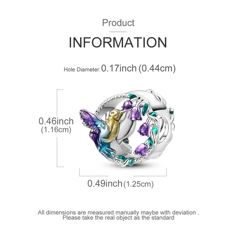 100% 925 Silver Parrot Hummingbird Owl Birds Fashion Design Charms Beads 3mm DIY Fine Jewelry Gifts Making Viralgem Store