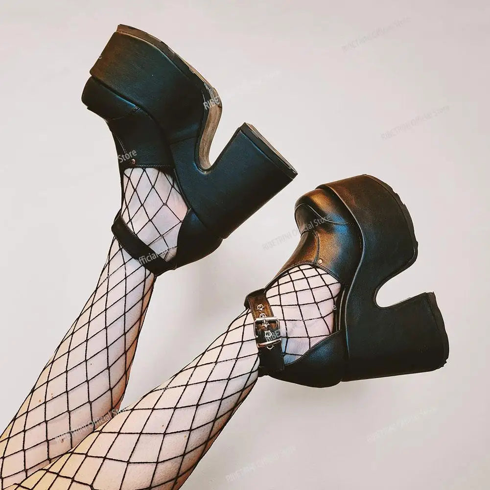 2023 Platform High Heel Cool Punk Fashion Women's High Quality Girls Goth Shoes Black Big Size 43 Cross-tied Casual Luxury Boots
