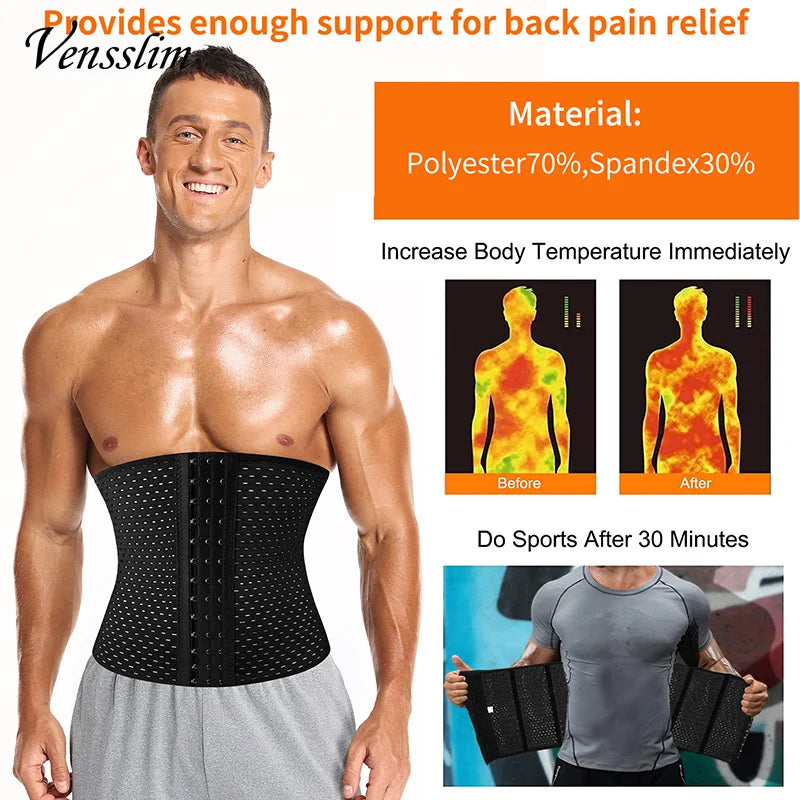 Vensslim Men Slimming Body Shaper Belt Weight Loss Tummy Control Strap Hooks Waist Trainer Workout Fitness Compression Corset Viralgem Store