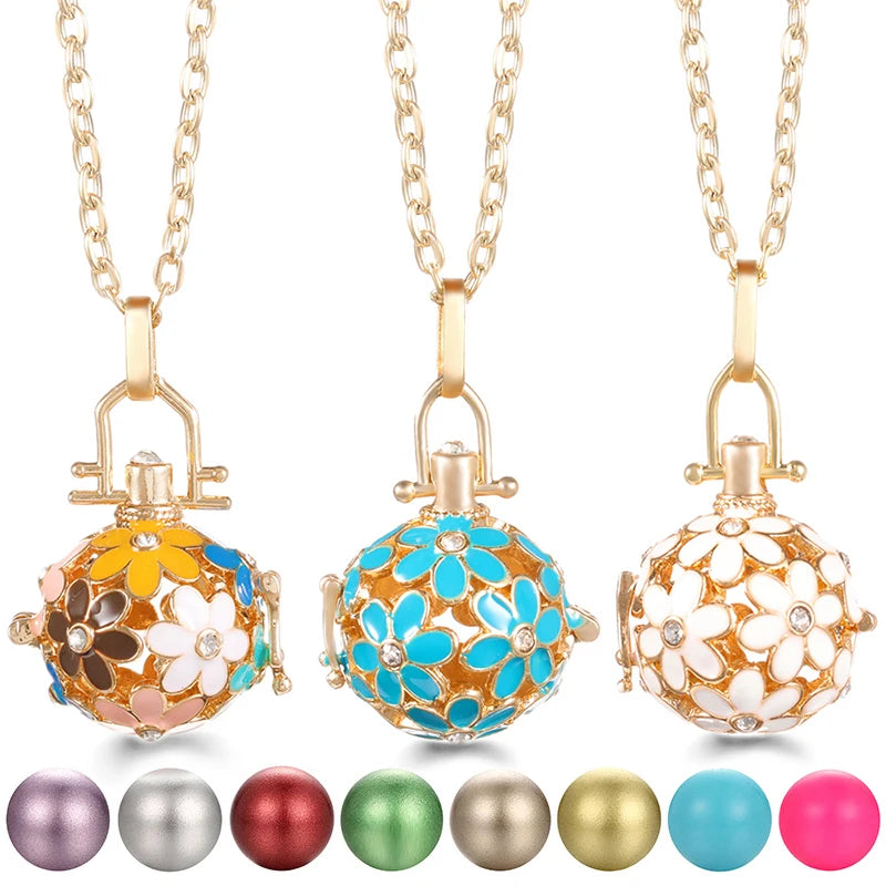 United States Chime Music Ball Woman Caller Essential Oil Necklace Perfume Diffuser Color Footprint Pendant Aromatherapy Jewelry