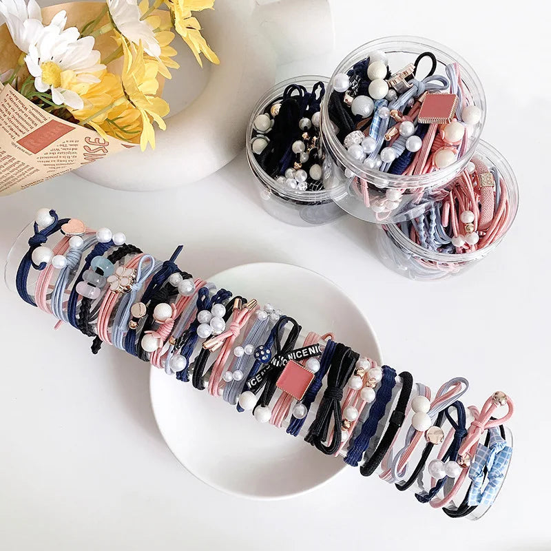 50/12PCS  Women Elastic Hair Ties Pearls Fashion Girls Scrunchies Ponytail Holder Rubber band Hair Rope Hair Accessories Viralgem Store