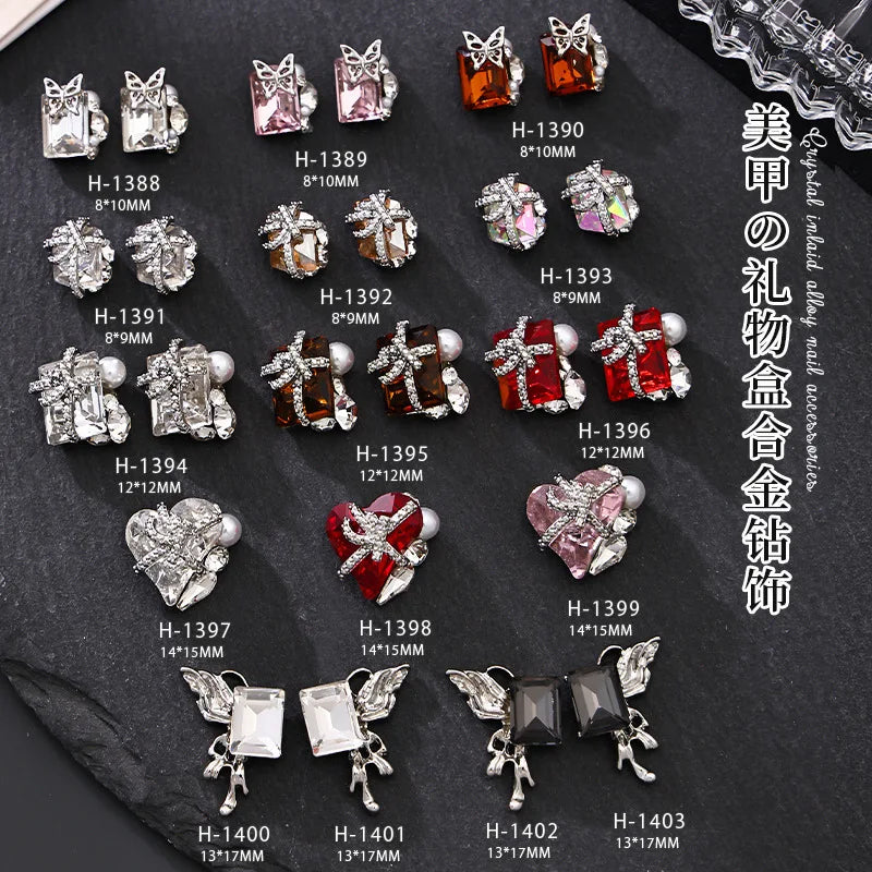 5PCS Luxury Sparkle Gift Box Pile Diamonds Crystal Love Alloy X Butterfly Pearl Nail Art Rhinestones Decorations Manicure Charms Viralgem Store