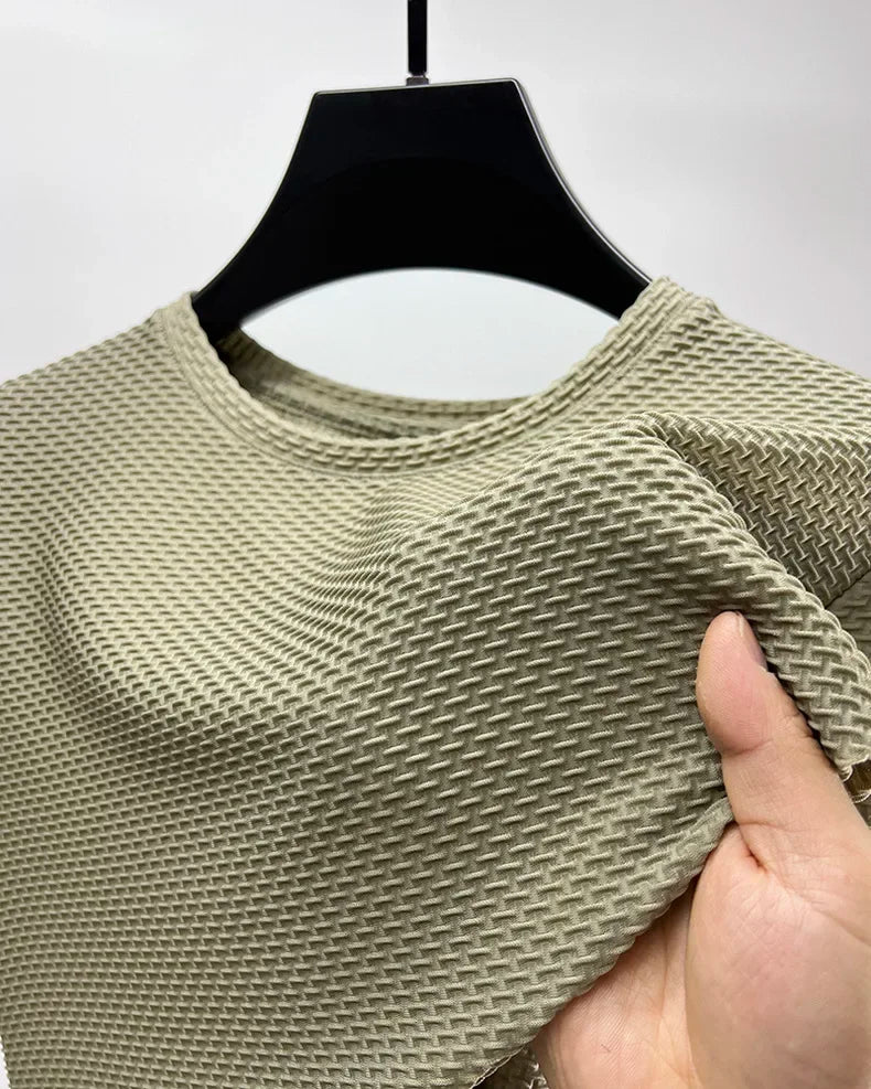 Summer Ice Silk High-End Solid Color High Quality Short Sleeve T Shirts Men's Breathable Fashion T-Shirt Male Brand Clothes 4XL