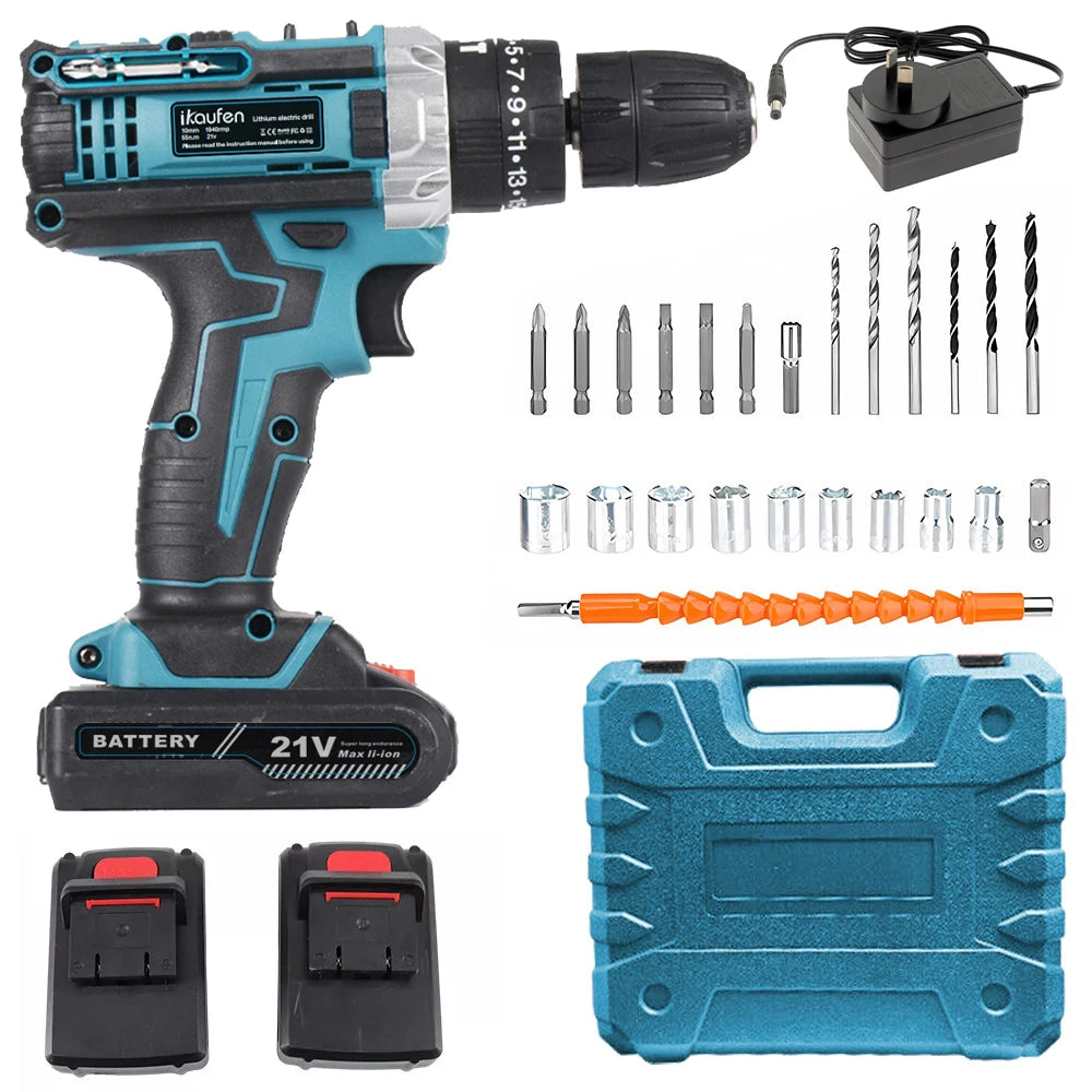 21V Cordless Drill Electric Screwdriver Mini Wireless Power Driver Lithium-Ion Battery Home DIY Cordless Drill Set