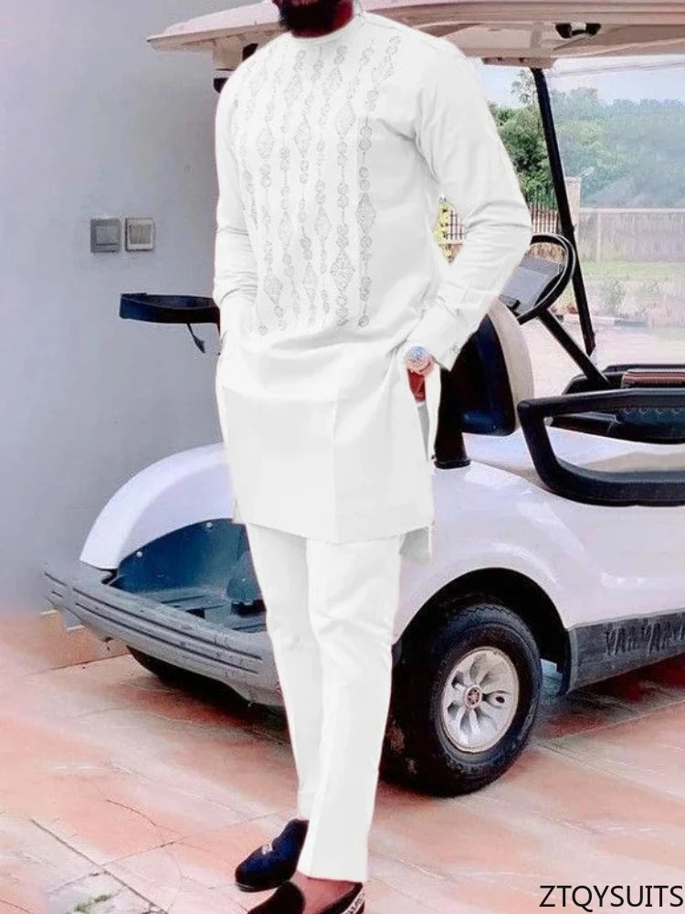 Two Pieces Set Men African Suit Long Sleeve Round Collar Print Shirt Pants Africa Traditional Wedding Party Outfits Slim Suits Viralgem Store