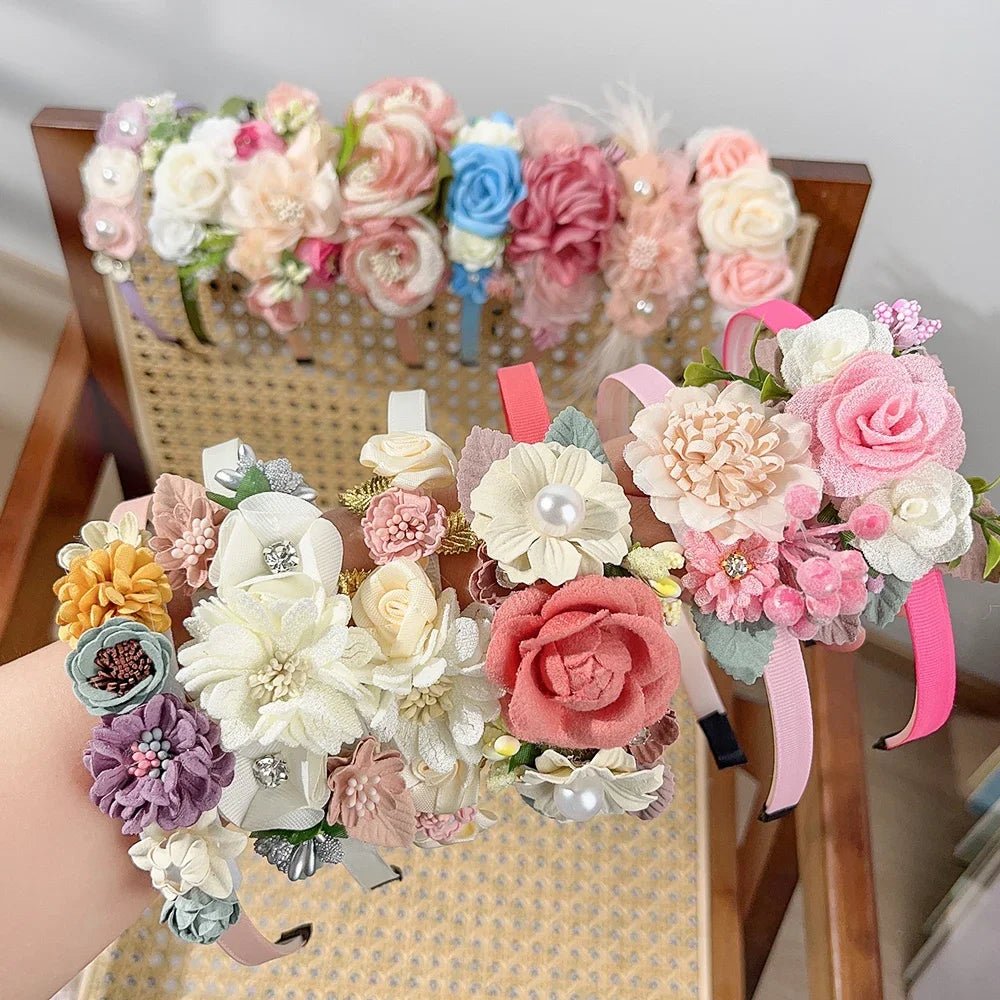 1pcs Artificial Flower Crown Headband Bride Wedding Hairband  Hair Accessories Women Girls Sweet Floral Hair Hoop Party Headwear