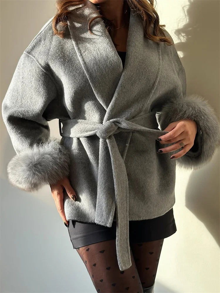 Tossy Fox Fur Wool Overcoat Women's Short Coat Office Lady Elegant Double-sided Woolen Coat 2025 New Cardigan Jackets Loose Wool Viralgem Store