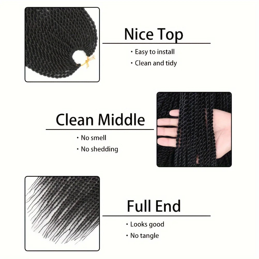 5Pcs Pre-Looped Synthetic Senegalese Twist Crochet Braids - 30 Roots/Pack, High-Temperature Fiber Hair Extensions for Women