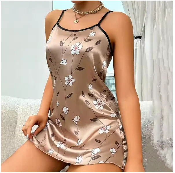 Women Nightwear Home Clothes Sexy Black Floral Printing Nightdress Sleepwear Nightshirts Silk Sleepshirts Nightgowns For Woman Viralgem Store