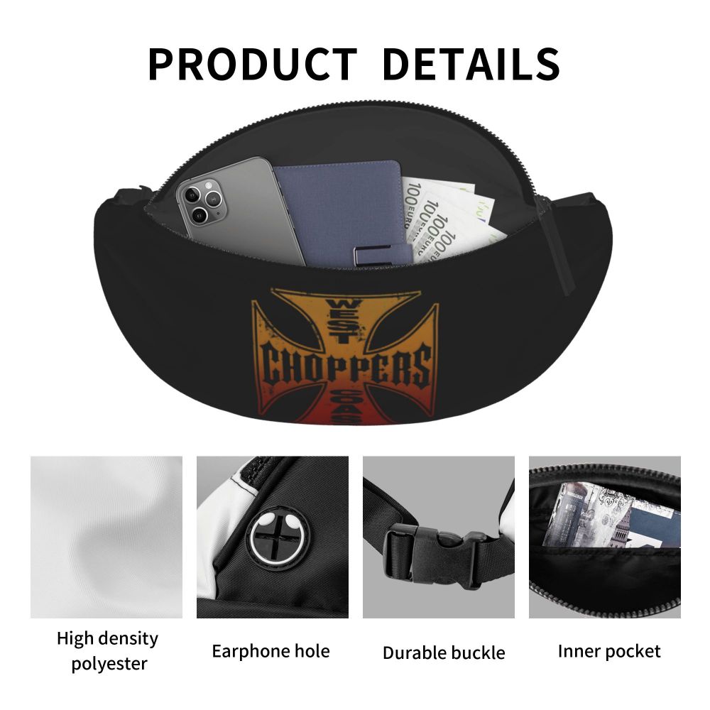 West Coast Choppers Fanny Pack Men Women Custom Crossbody Waist Bag for Travel Hiking Phone Money Pouch Viralgem Store
