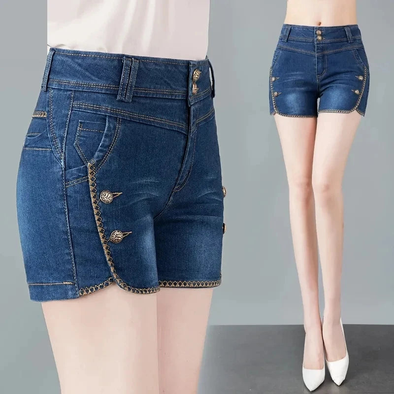 Stretch Denim Shorts Women's New Summer Thin Korean High Waist Straight Tube A-line Hot Pants Black Blue Casual Female Shorts Viralgem Store