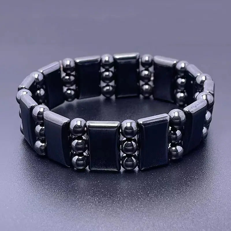 Weight Loss Magnetic Power Therapy Bracelet for Men Women W Shape Black Hematite Stone Beads Stretch Health Care Couple Jewelry