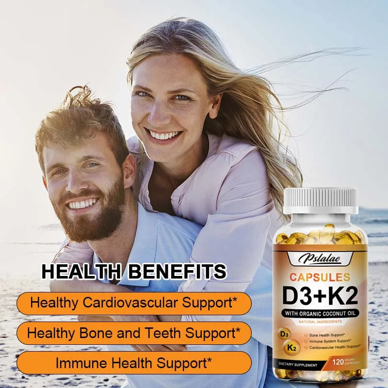 Vitamin D3 + K2 - Help Regulate Calcium Metabolism, Promote Bone, Teeth and Skin Health, Support Immunity - 120 Capsules Viralgem Store