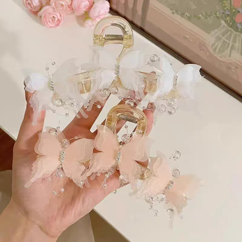 15CM Butterfly Large Hair Claw For Thick Hair Hair Claws Crab Women Sweet Pink Hairpin Ponytail Hair Clip Claw Accessories