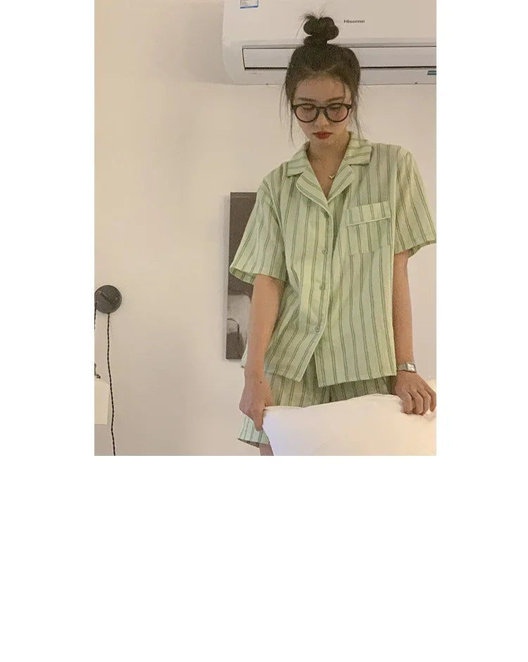 Summer Short Sleeve Shorts Pajama Set Women's Pajamas Sweet Students Can Wear Home Clothes Set Korean Style 2024 Hot Sale Spring