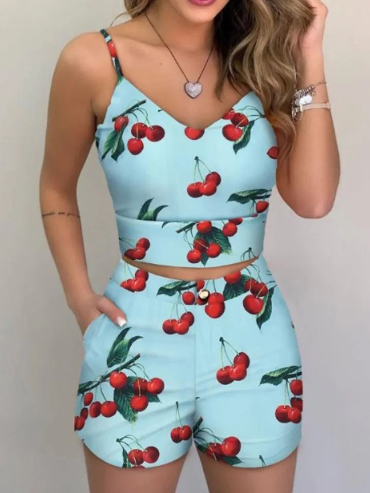 Women Fashion Summer Two Piece Set Sleeveless Floral Vest Shirts + Short Pants Elegant Women's Ensembles 2Pcs Set Streetwear Viralgem Store