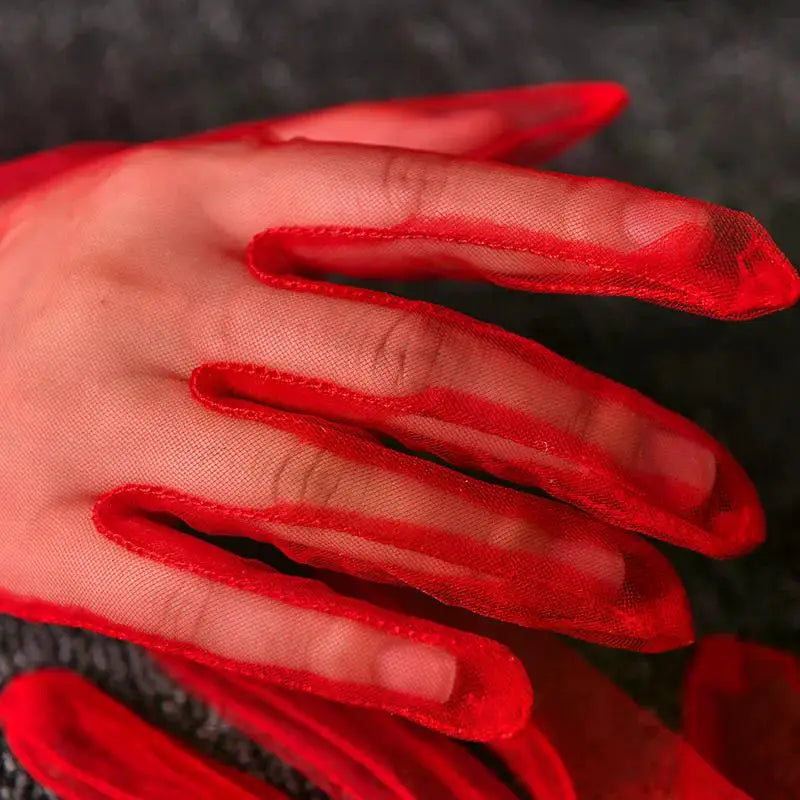 Women Short Tulle Gloves Sexy Lace Mittens Tulle Full Finger Gloves Lady Driving Glove Transparent Mittens Wedding Bridal Gloves