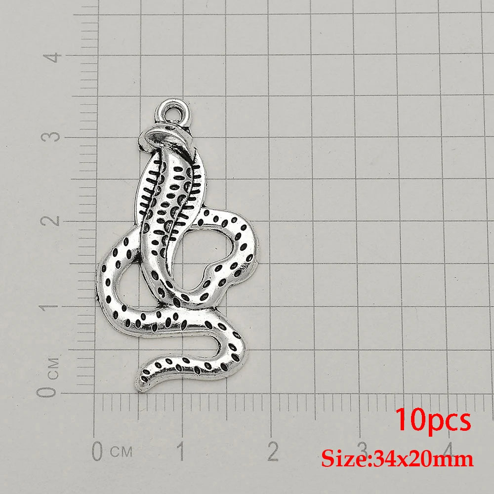10/20pcs/lot Antique Silver Plated Snake Charms Animals Pendant For Diy Necklace Jewelry Making Findings Supplies Accessories Viralgem Store