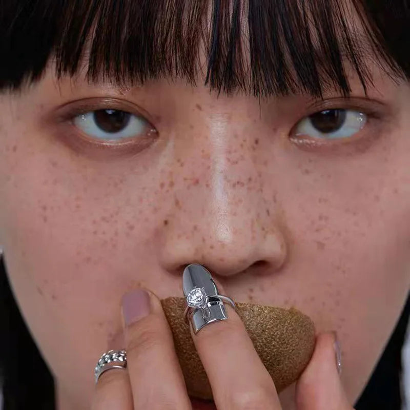 Trendy Geometric Rhinestone Adjustable Nail Ring Fashion Temperament Delicate Fingertip Ring Personality Jewelry Accessories Viralgem Store