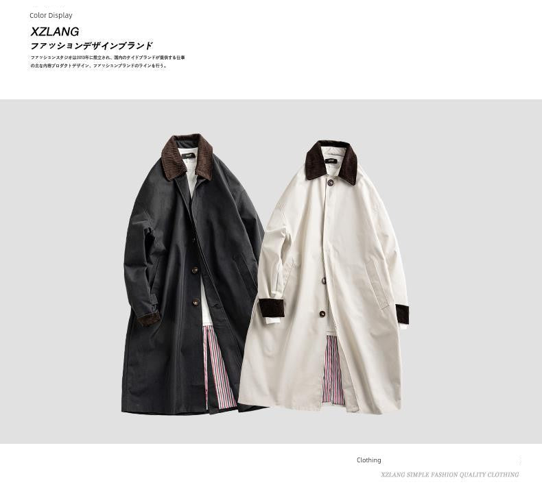 2024 Spring & Fall New Arrival K-style Loose Lapels Men's Mid-Length Trench Coat Japanese-Style Retro Casual Korean Coat Men Viralgem Store