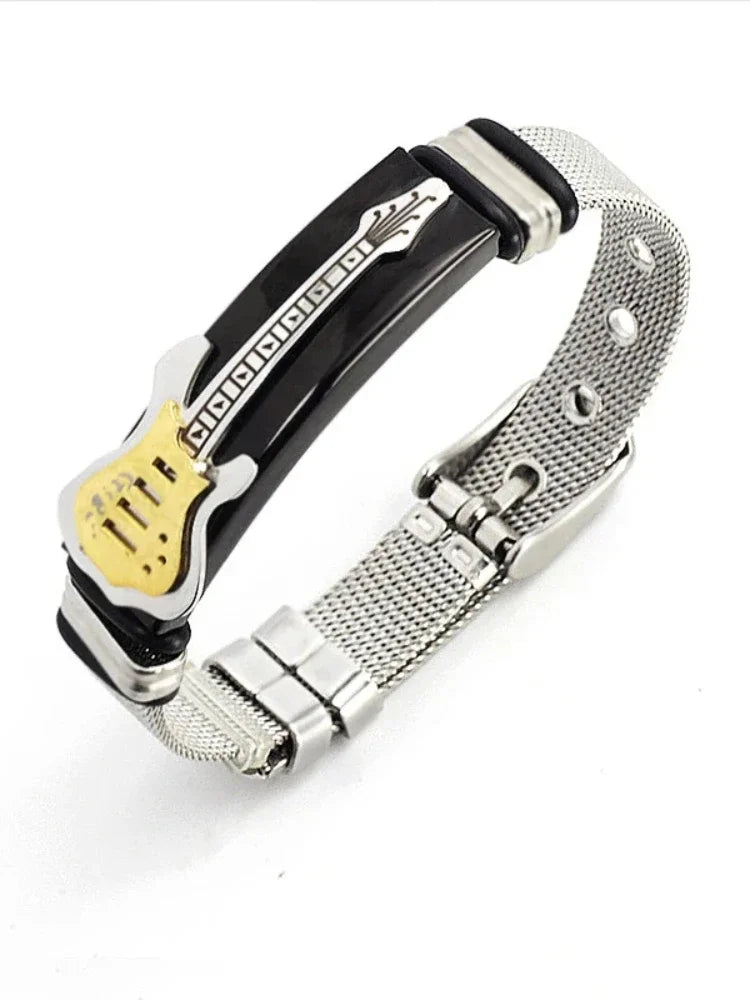10mm Stainless Steel Guitar Bracelets Fashion Men's Bend Tag Adjustable Mesh Band Bangles Couple Music Party Jewelry Gift Viralgem Store
