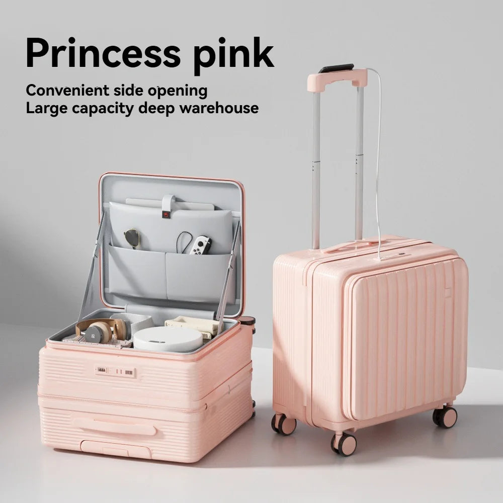 A multi-functional small deep-compartment front-opening suitcase for both men and women, an 18-inch travel bag for boarding Viralgem Store