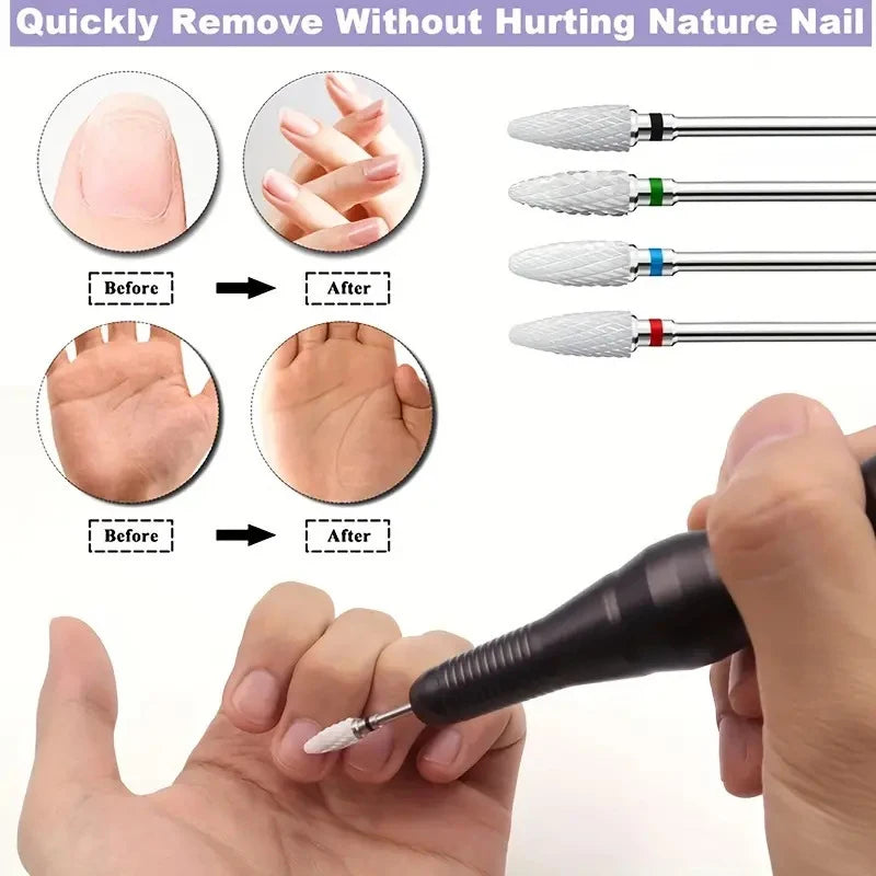 5PCS Left-Handed  Ceramic Nail Drill Bits Set Acrylic Nail File Bits 3/32'' Shank Professional   For Removing Acrylic Gel Nails